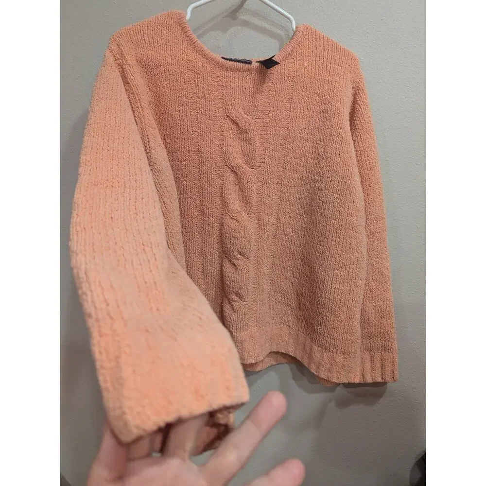 Super soft chunky knit peach colored long sleeve sweater by Crazy Horse size XL - Picture 3 of 8